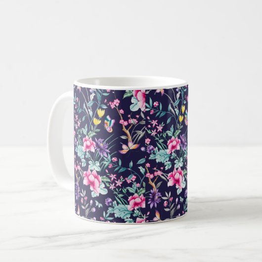 Gepersonaliseerd Art Deco Mok met Floral Design (Voorkant links)