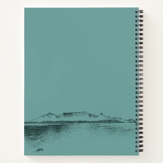 Gepersonaliseerd artistiek Blauwgroen Zee en bergp Notitieboek (Achterkant)