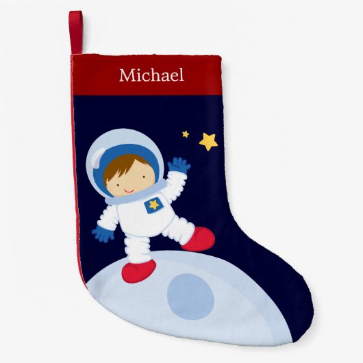 Gepersonaliseerd Astronaut Boy Kind Kleine Kerstsok (Voorkant)