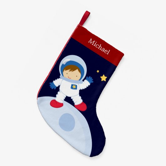 Gepersonaliseerd Astronaut Boy Kind Kleine Kerstsok (Voorkant (Hangend))
