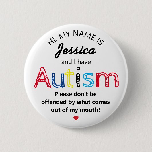 Gepersonaliseerd Autisme Bewustzijn | Grappige ASD Ronde Button 5,7 Cm (Voorkant)