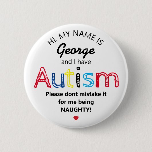 Gepersonaliseerd Autisme Bewustzijn | Grappige ASD Ronde Button 5,7 Cm (Voorkant)