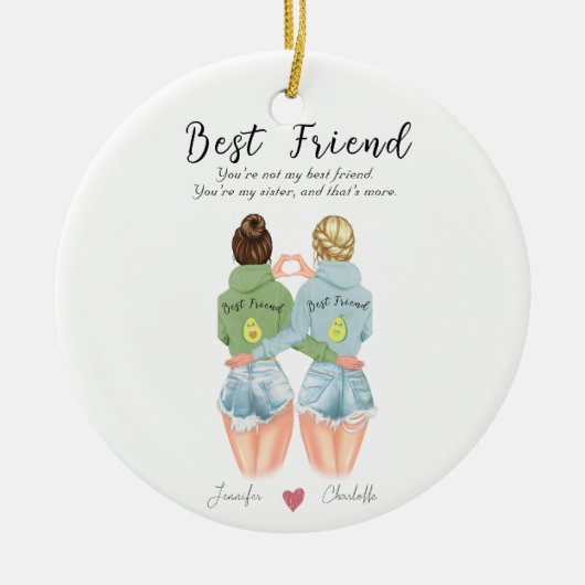 Gepersonaliseerd avocado cadeau voor beste vriend keramisch ornament (Voorkant)