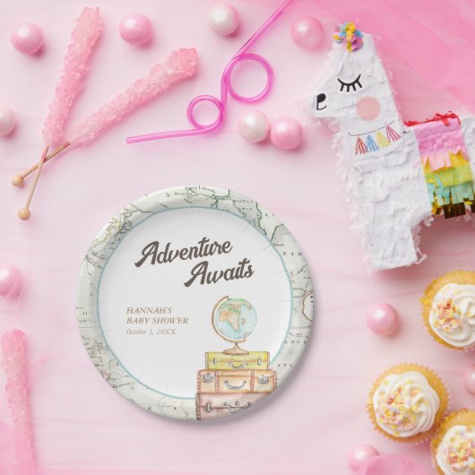 Gepersonaliseerd avontuur wacht op Baby shower Bor Papieren Bordje (Feest)