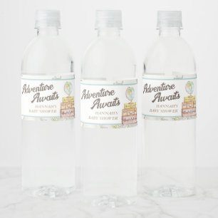 Gepersonaliseerd avontuur wacht op Baby shower Waterfles Etiket