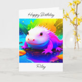 Gepersonaliseerd Axolotl Kind Verjaardag Kaart (Gele Bloem)