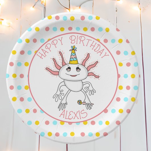 Gepersonaliseerd Axolotl thema verjaardagsfeestje Papieren Bordje