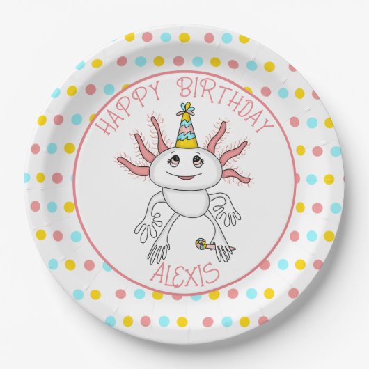 Gepersonaliseerd Axolotl thema verjaardagsfeestje Papieren Bordje (Voorkant)