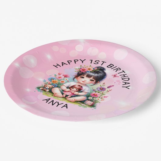 gepersonaliseerd Aziatisch meisje en poppenverjaa Papieren Bordje (Gekanteld)