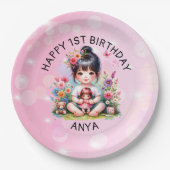 gepersonaliseerd Aziatisch meisje en poppenverjaa Papieren Bordje (Voorkant)