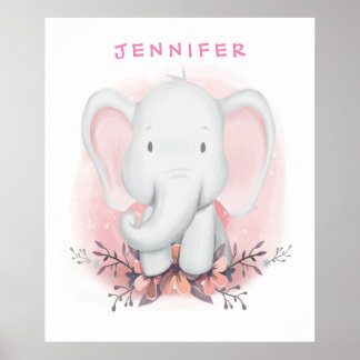 Gepersonaliseerd Baby Cartoon Elephant Poster