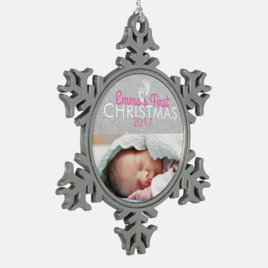 Gepersonaliseerd Baby eerste kerstsnowflake Tin Sneeuwvlok Ornament (Links)