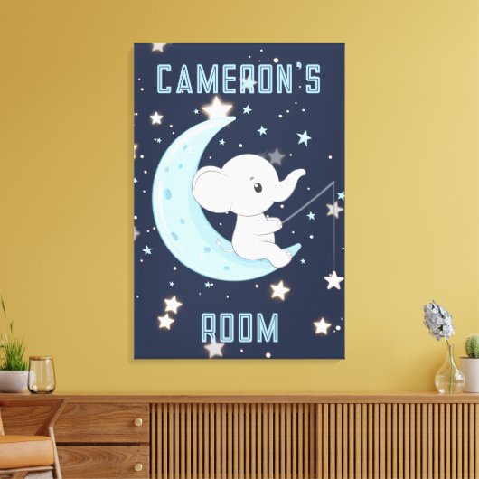 Gepersonaliseerd Baby Elephant Vist 4 sterren Post Canvas Afdruk (Insitu (Woonkamer))