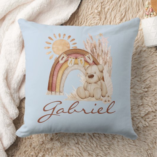 Gepersonaliseerd Baby naam Boho Beer Rainbow Sunsh Kussen (Deken)