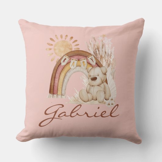 Gepersonaliseerd Baby naam Boho Beer Rainbow Sunsh Kussen (Voorkant)