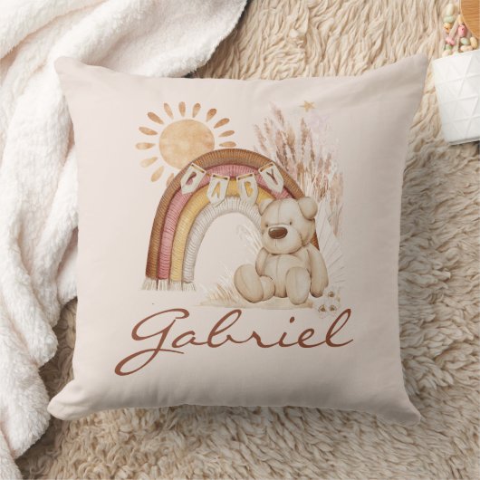 Gepersonaliseerd Baby naam Boho Beer Rainbow Sunsh Kussen (Deken)