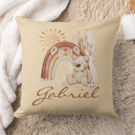 Gepersonaliseerd Baby naam Boho Beer Rainbow Sunsh Kussen