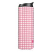 Gepersonaliseerd Baby roze monogram Gingham Thermosbeker (Gedraaid links)