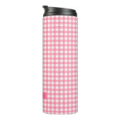 Gepersonaliseerd Baby roze monogram Gingham Thermosbeker (Geroteerd rechts)