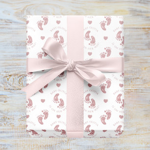 Gepersonaliseerd Baby shower Baby Voeten Roze Glit Cadeaupapier