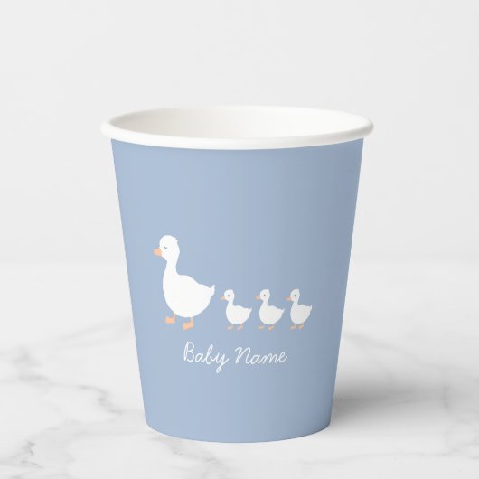 Gepersonaliseerd Baby shower Blauw Duckling Paper  Papieren Bekers (Voorkant)