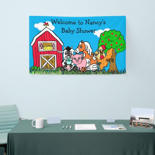 Gepersonaliseerd Baby shower Boerderij Dier Thema Spandoek (Beurs)