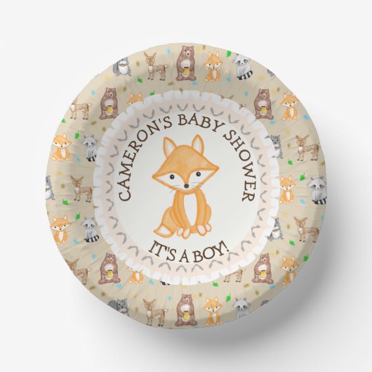 Gepersonaliseerd Baby shower Borden Woodland ThMED Papieren Kommen (Voorkant)