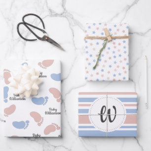 Gepersonaliseerd Baby shower Geslacht Laat monogra Inpakpapier Vel