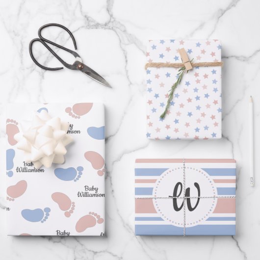 Gepersonaliseerd Baby shower Geslacht Laat monogra Inpakpapier Vel (Voorkant)