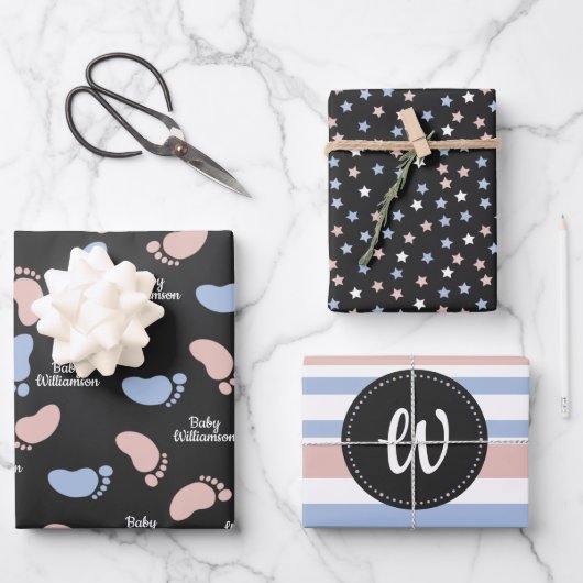 Gepersonaliseerd Baby shower Geslacht Laat monogra Inpakpapier Vel (Voorkant)