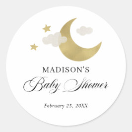 Gepersonaliseerd | Baby shower Moon Stars Clouds Ronde Sticker