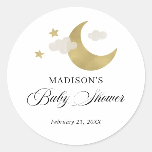 Gepersonaliseerd | Baby shower Moon Stars Clouds Ronde Sticker (Voorkant)