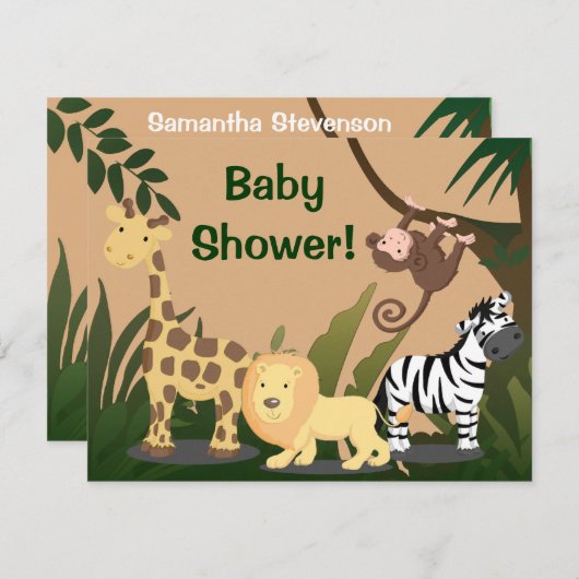 Gepersonaliseerd Baby shower nodigt, Oerwoud diere Kaart (Voorkant / Achterkant)