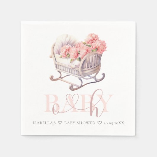 Gepersonaliseerd Baby shower pastel Baby Basket Servet (Voorkant)