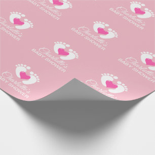 Gepersonaliseerd BABY SHOWER roze voetje hartritme Cadeaupapier