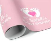 Gepersonaliseerd BABY SHOWER roze voetje hartritme Cadeaupapier (Rol Hoek)