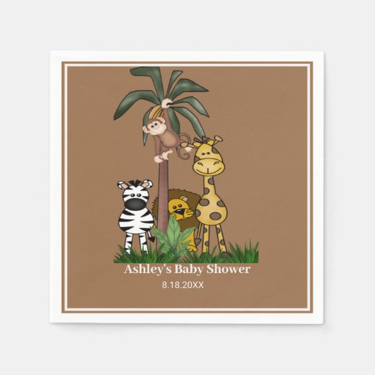 Gepersonaliseerd Baby shower Safari Oerwoud Servetten (Voorkant)