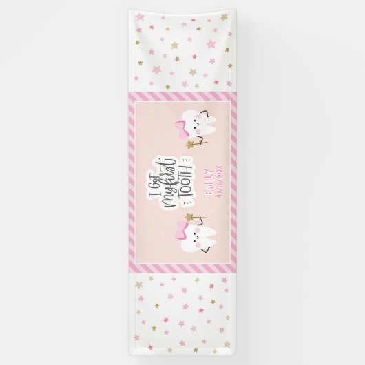 Gepersonaliseerd babymeisje Ik heb mijn eerste Tan Spandoek (Verticaal)