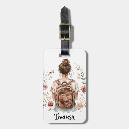 Gepersonaliseerd Bagagelabel – Brunette Woman (Voorkant verticaal)