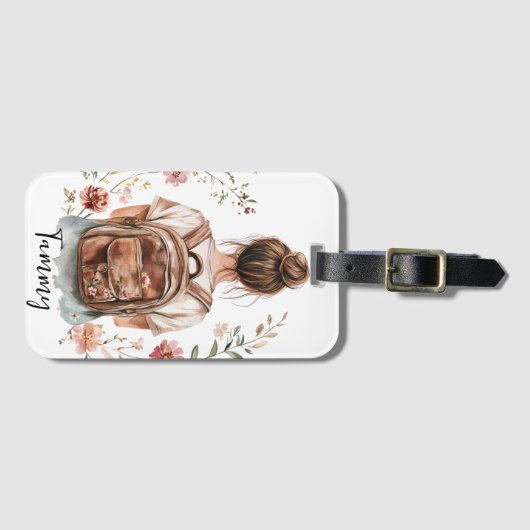 Gepersonaliseerd Bagagelabel – Brunette Woman (Voorkant (horizontaal))