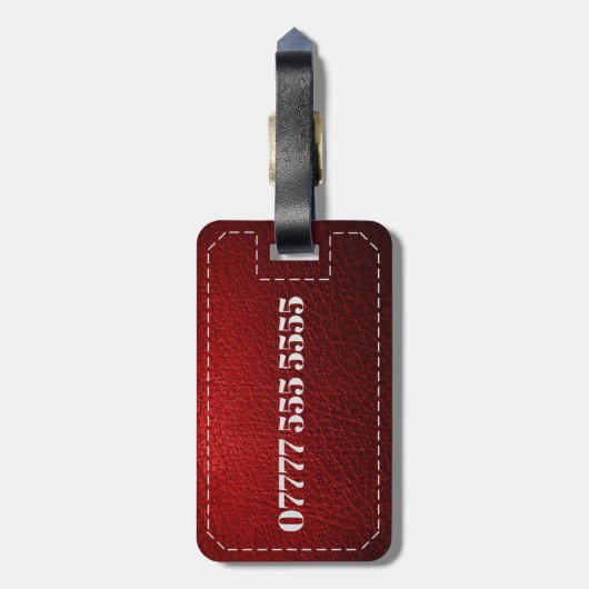 Gepersonaliseerd Bagagelabel - Fake Red Leather (Achterkant verticaal)