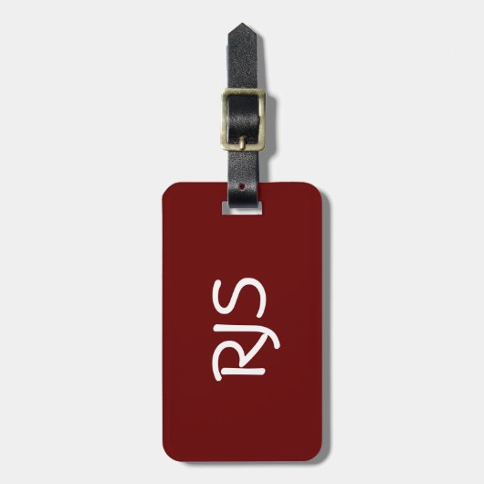 Gepersonaliseerd Bagagelabel, monogram, maroon & w Bagagelabel (Voorkant verticaal)
