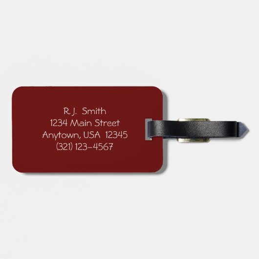 Gepersonaliseerd Bagagelabel, monogram, maroon & w Bagagelabel (Achterkant horizontaal)