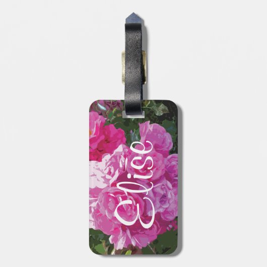 Gepersonaliseerd bagagelabel | Roze bloemen artwor (Achterkant verticaal)
