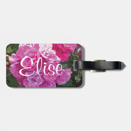Gepersonaliseerd bagagelabel | Roze bloemen artwor (Achterkant horizontaal)