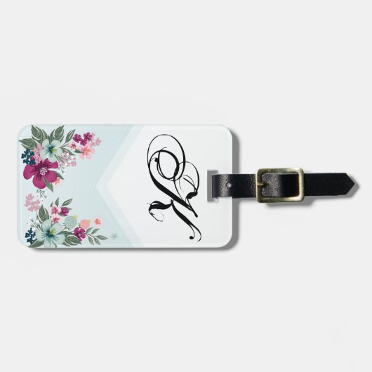 Gepersonaliseerd Bagagelabel Tropische Bloem op Bl (Voorkant horizontaal)