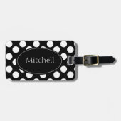 Gepersonaliseerd Bagagelabel zwart-wit poladots (Voorkant horizontaal)