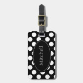 Gepersonaliseerd Bagagelabel zwart-wit poladots (Voorkant verticaal)