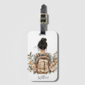 Gepersonaliseerd Bagagelabel - zwartharige vrouw (Voorkant (verticaal))