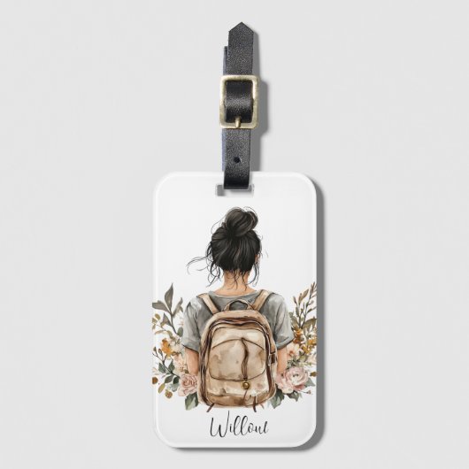 Gepersonaliseerd Bagagelabel - zwartharige vrouw (Voorkant (verticaal))